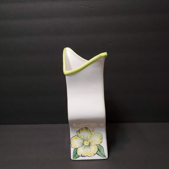 Asymmetrical Ceramic Vase, Tika, Lotus International, Painted Hibiscus Flowers - Picture 6 of 10